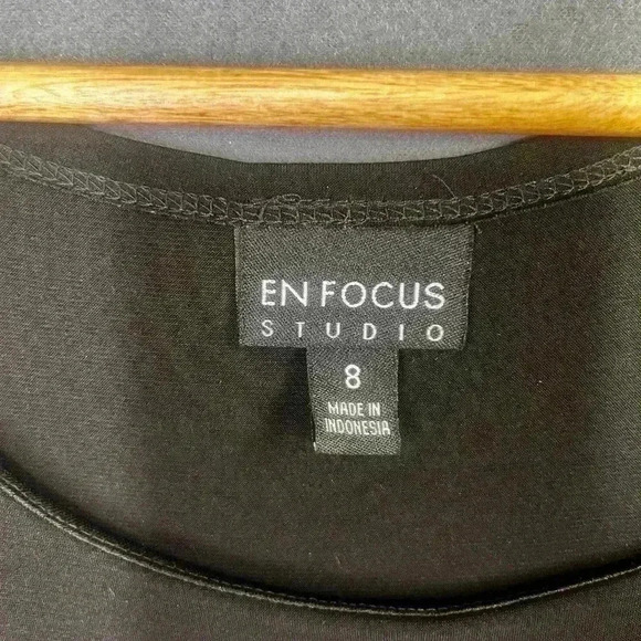 Enfocus Studio Cute black Print Dress Womens 8 lightweight stretch flowy 0521 - Picture 2 of 6